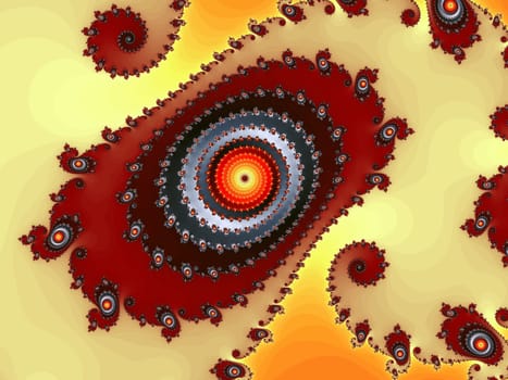 Digital computer graphic - rendering. Patterned fractal spiral for design.