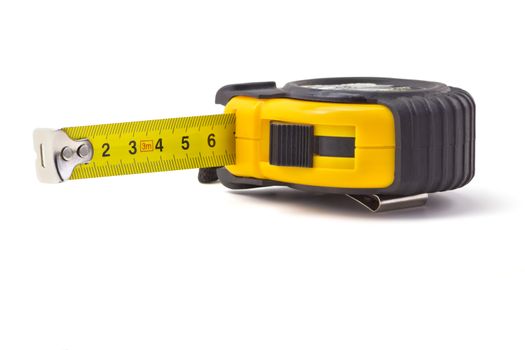 Yellow measuring tape isolated on a white background