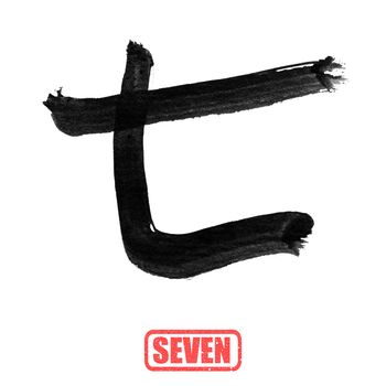 Chinese number word, seven, in traditional ink calligraphy style.