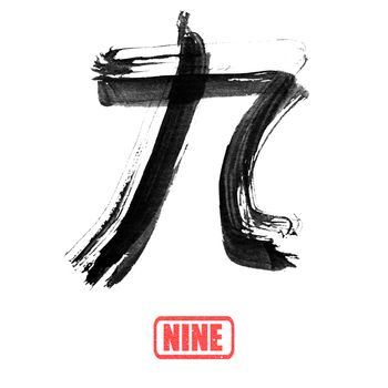 Chinese number word, nine, in traditional ink calligraphy style.