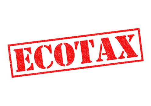 ECOTAX red Rubber Stamp over a white background.