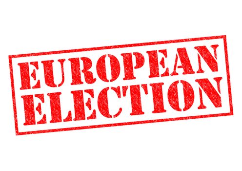 EUROPEAN ELECTION red Rubber Stamp over a white background.