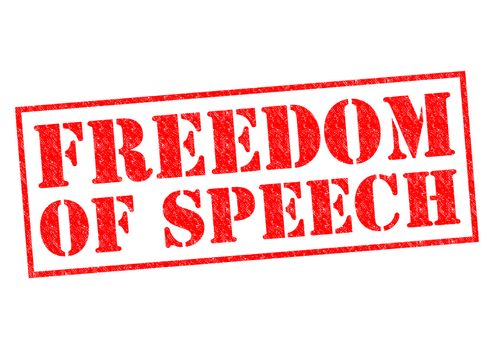 FREEDOM OF SPEECH red Rubber Stamp over a white background.
