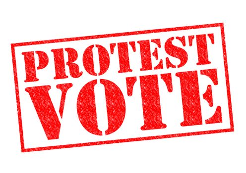 PROTEST VOTE red Rubber Stamp over a white background.