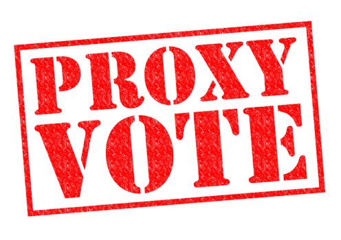 PROXY VOTE red Rubber Stamp over a white background.