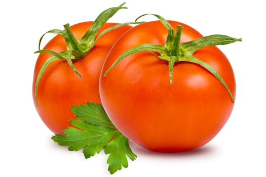 two tomato and parsley leaf on white background