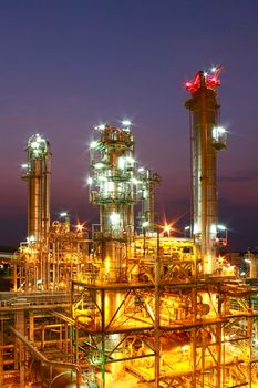 Lighting from structure of oil and chemical factory with blue sky background