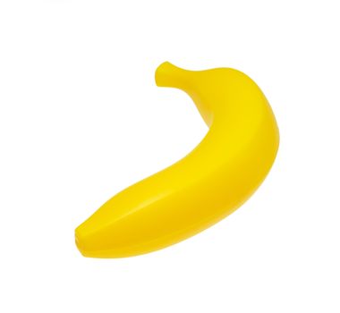 The yellow banana on white background , plastic toy 