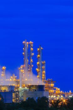 Lighting on structure of oil and chemical refinery plant on twilight time