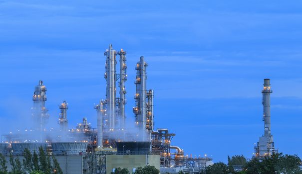 Lighting on structure of oil and chemical refinery plant on twilight time