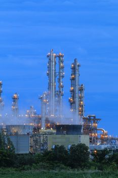 Lighting on structure of oil and chemical refinery plant on twilight time