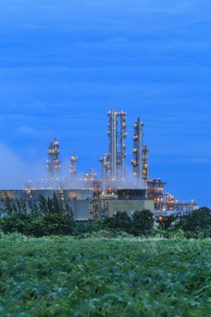 Lighting on structure of oil and chemical refinery plant on twilight time