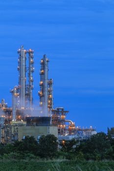 Lighting on structure of oil and chemical refinery plant on twilight time