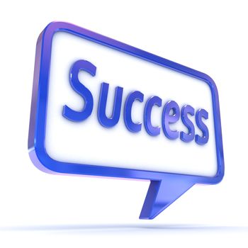 A Colourful 3d Rendered Concept Illustration showing "Success" writen in a Speech Bubble