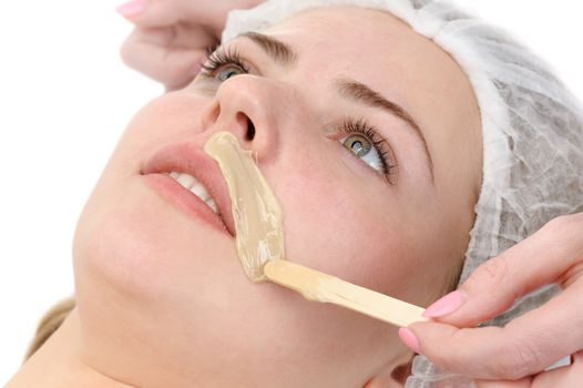 beauty salon, mustache depilation, facial skin treatment and care