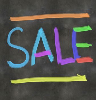 A Colourful 3d Rendered Concept Illustration showing Sale written on a Blackboard