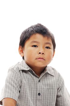 Asian boy looking smart in grey shirt