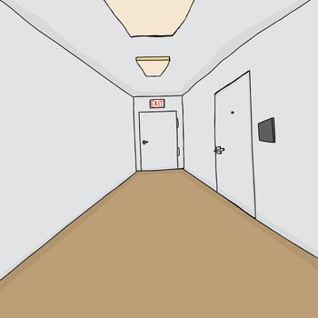 Hallway background with emergency exit and office