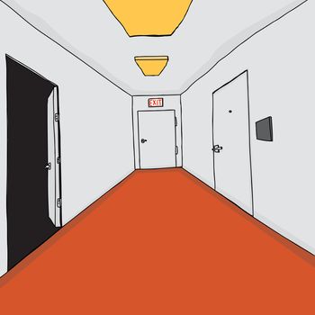 Cartoon professional office building hallway with doorways