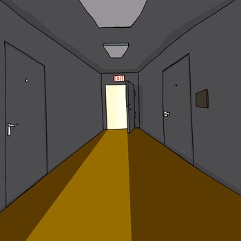 Cartoon of light at the end of the hallway