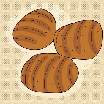 Set of three bread rolls on brown background