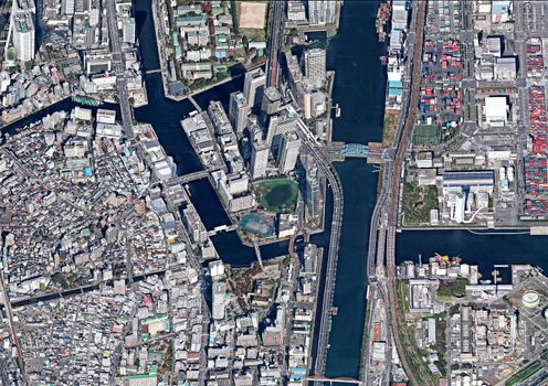 Tokyo port Japan aerial view