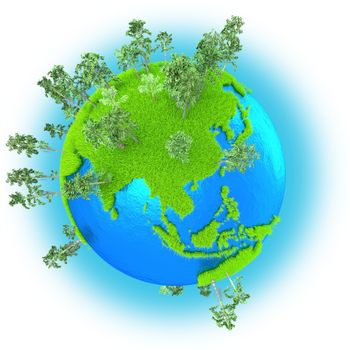 Southeast Asia on grassy planet Earth isolated on white background