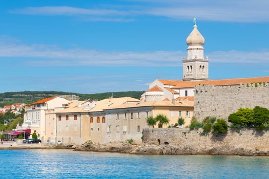 Famous touristic Krk town on Krk island, Croatia, Europe. Krk is a Croatian island in the northern Adriatic Sea, located near Rijeka in the Bay of Kvarner and part of Primorje Gorski Kotar county.