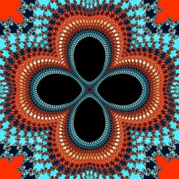 Digital computer graphic - patterned fractal flower in a bright colors for design.