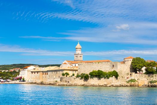 Famous touristic Krk town on Krk island, Croatia, Europe. Krk is a Croatian island in the northern Adriatic Sea, located near Rijeka in the Bay of Kvarner and part of Primorje Gorski Kotar county.