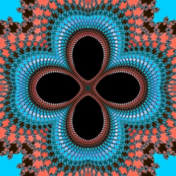 Digital computer graphic - patterned fractal flower in a bright colors for design.