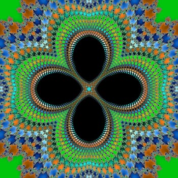 Digital computer graphic - patterned fractal flower in a bright colors for design.