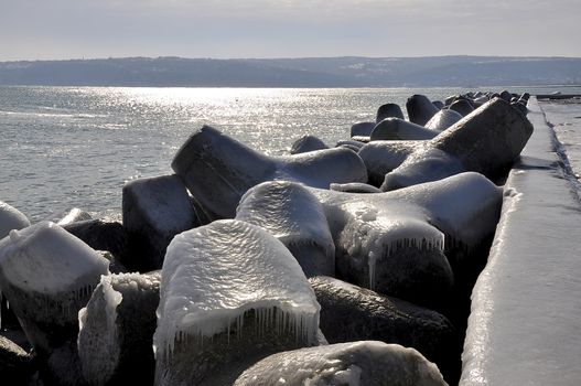 Tetrapods is an effective wavebreaker in the molo in Varna, Bulgaria