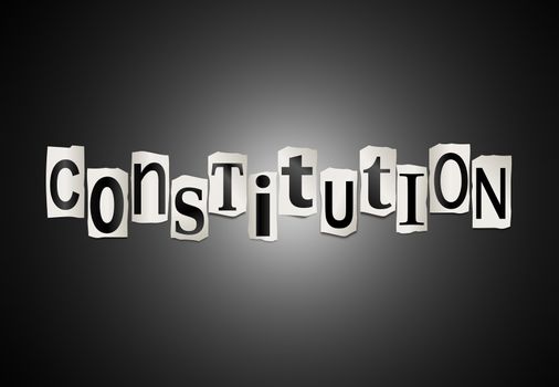 Illustration depicting a set of cut out printed letters arranged to form the word Constitution.