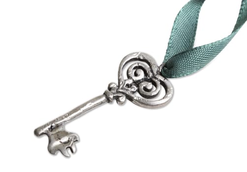 Isolated picture of a vintage key with white background.