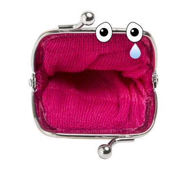 Illustration of a sad coin purse isolated with white background.