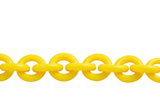 Close up picture of a yellow plastic chain with white background.