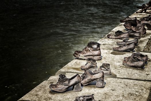 Iron shoes on the Pest side of the danube honouring the jews killed during the world wide war II