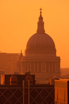 London's famous tourist landmark and place of worship St Pauls Cathedral at sunset 