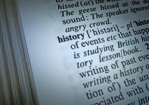 Dictionary definition close up of the word history