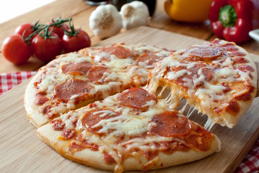 Delicious Italian pizza slice with melting cheese  