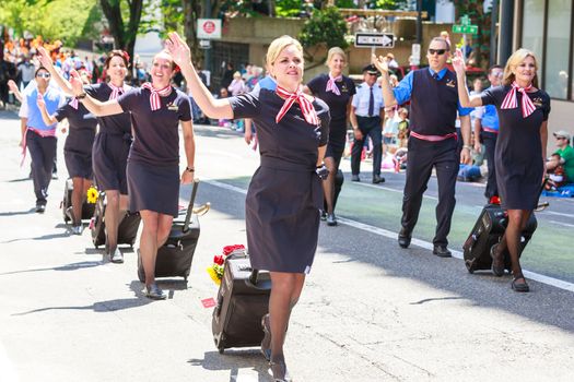 Portland, Oregon, USA - JUNE 7, 2014: Alaska Airlines Float in Grand floral parade through Portland downtown.