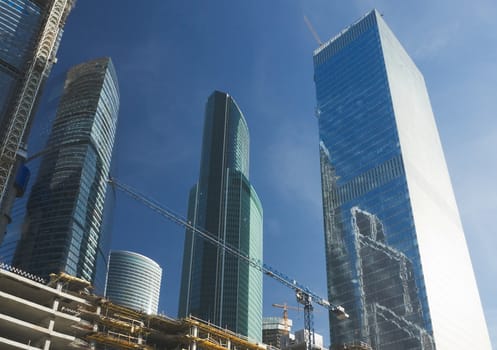 Office buildings under construction in Moscow business center