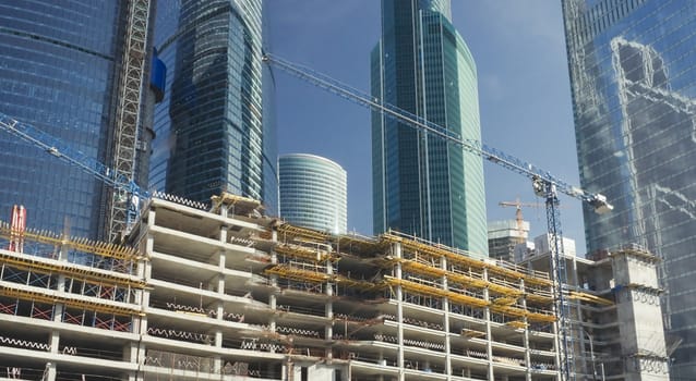 Office buildings under construction in Moscow business center