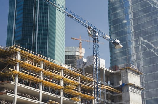 Office buildings under construction in Moscow business center