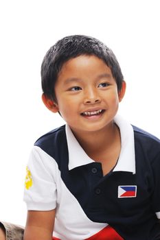 Asian boy from philippines wears flag on shirt