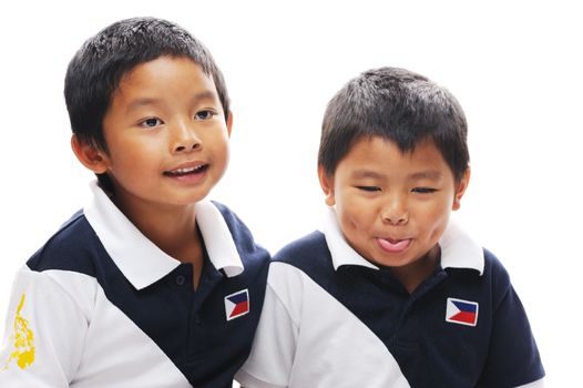 Asian brothers wearing philippines flag