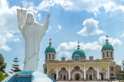 Statue of Jesus Christ overlooking Bole Medhane Alem Church in Addis Ababa, Ethiopia