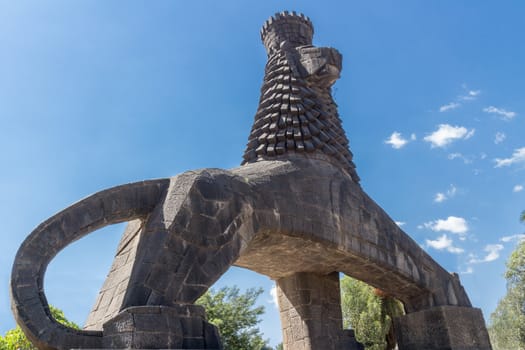 The iconic statue of the Lion of Judah in Addis Ababa, Ethiopia near the National Theater