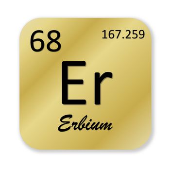 Black erbium element into golden square shape isolated in white background